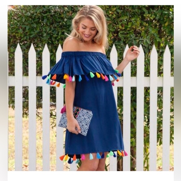 escapada Dresses & Skirts - Escapada Navy Dress | Swimsuit Cover Up with Colorful Tassels